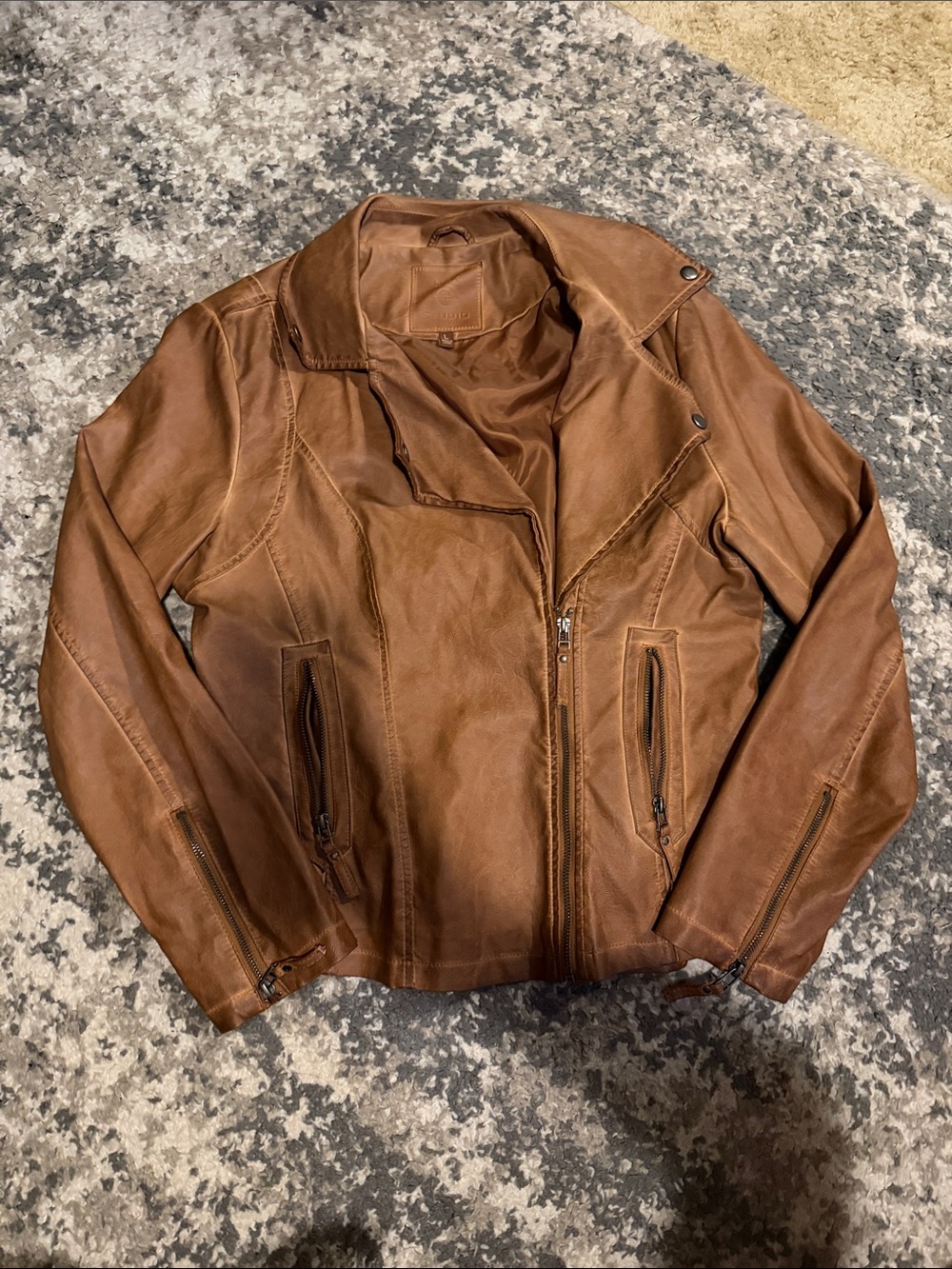 Max Studio women’s Tan Brown Leather Bomber Jacket